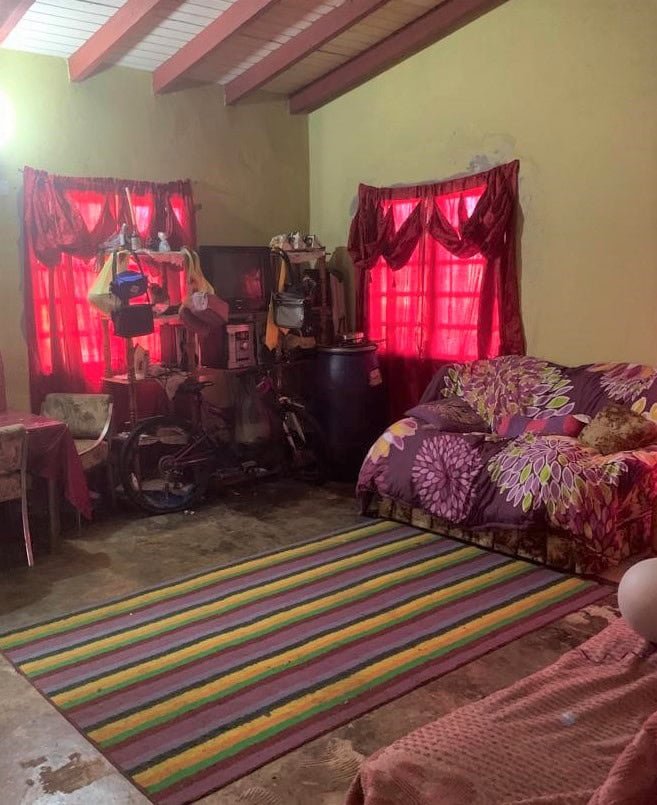 BN22 Molyneux Housing Development 8 Cluttered living room with red curtains and floral sofa in a home listed by 17 Degrees North Realtors.